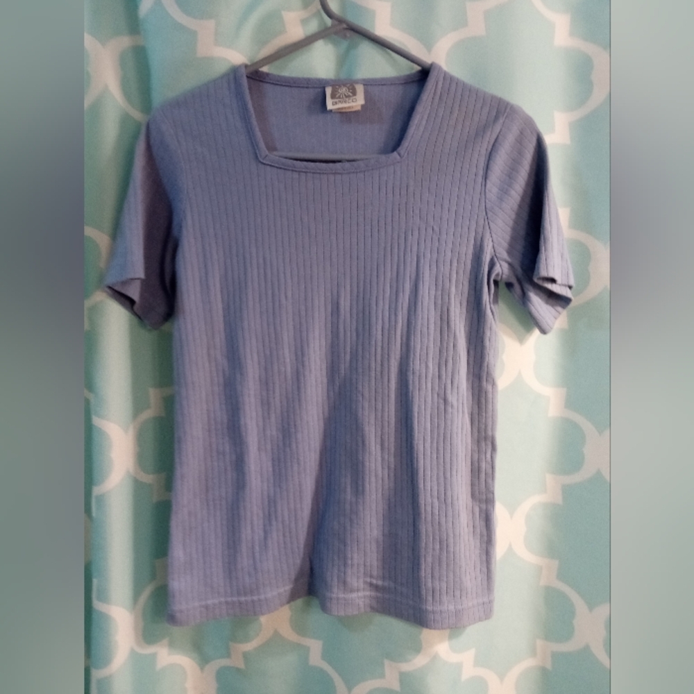 Barco Uniforms Light Blue Ribbed Short Sleeve Top